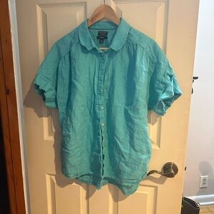 J. Crew Relaxed Fit Turquoise Short-Sleeve Irish Linen Shirt